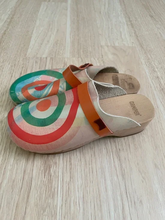 Colorful Camper Wooden Clogs with Orange Strap - Picture 3 of 6